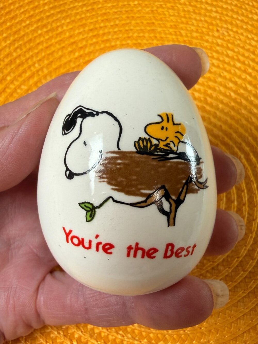 Vintage 1970's PEANUTS Snoopy Ceramic egg "You're the Best"